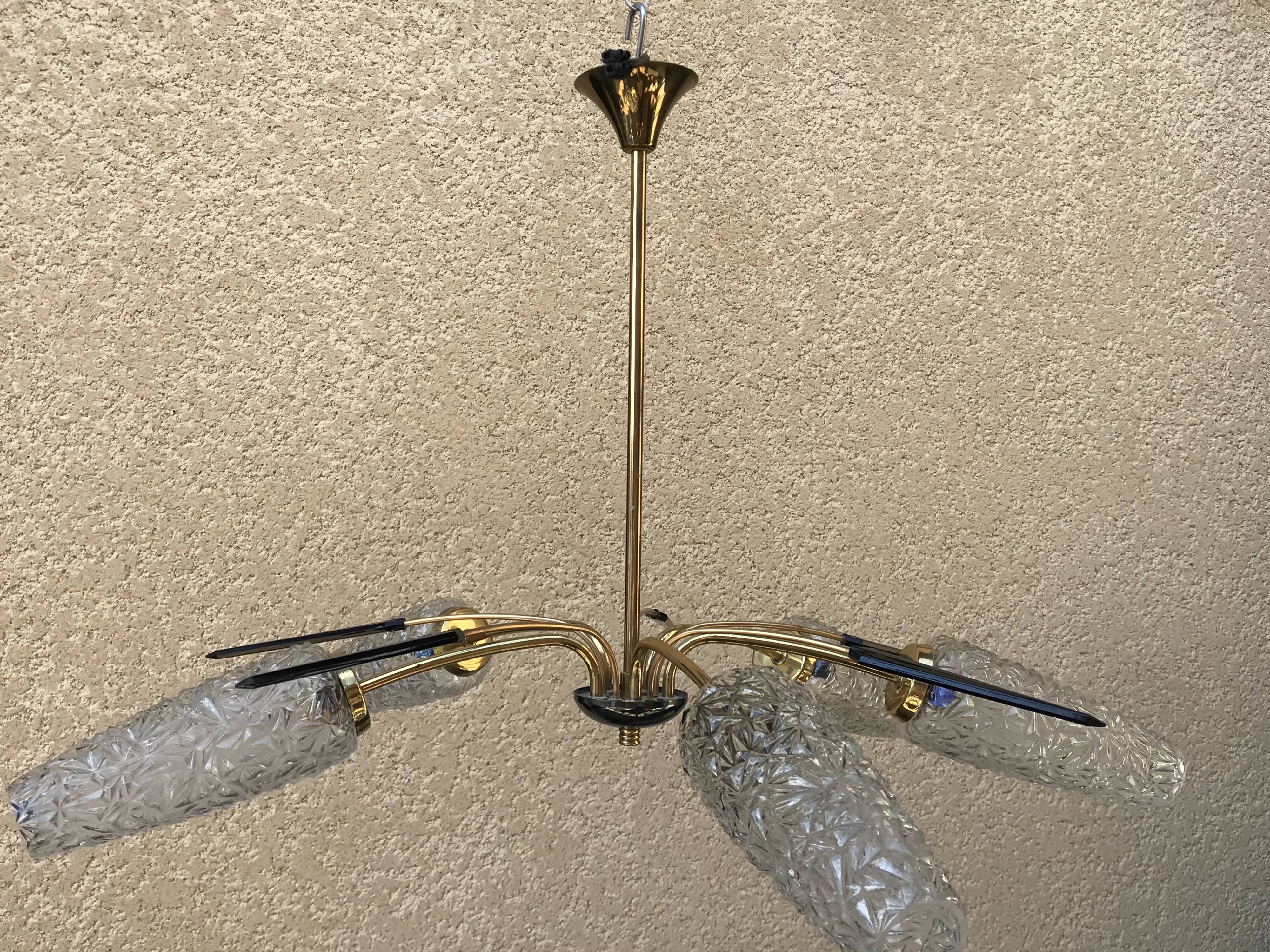 Brass and moulded glass chandelier