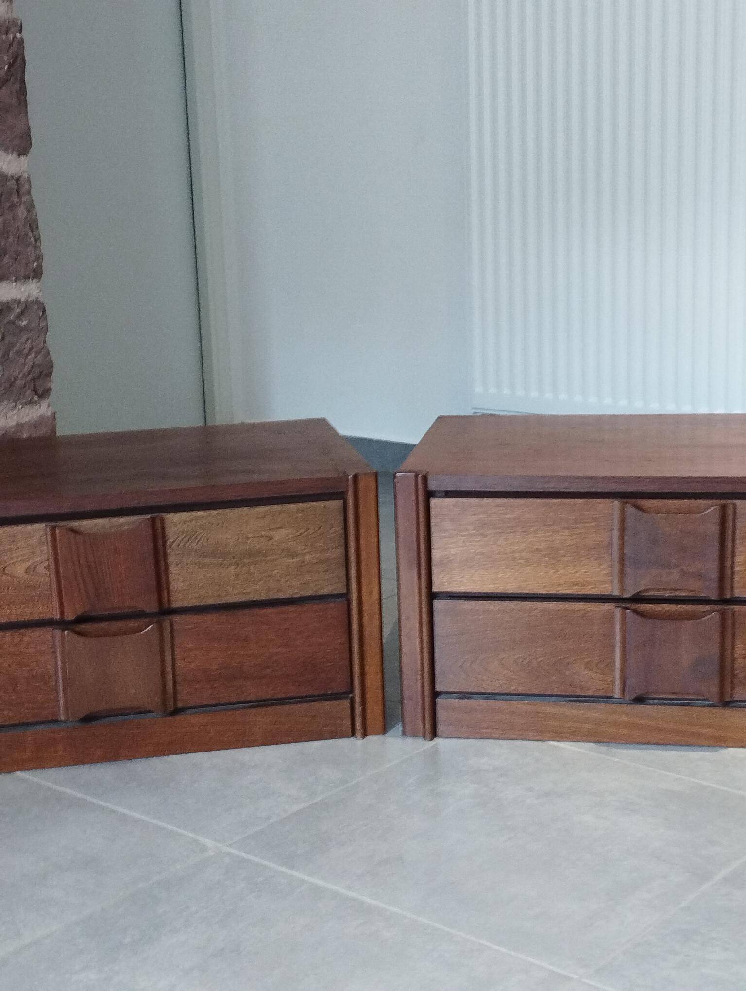 Pair of vintage Scandinavian design modules, bedside table, chest of drawers, sideboard, table.