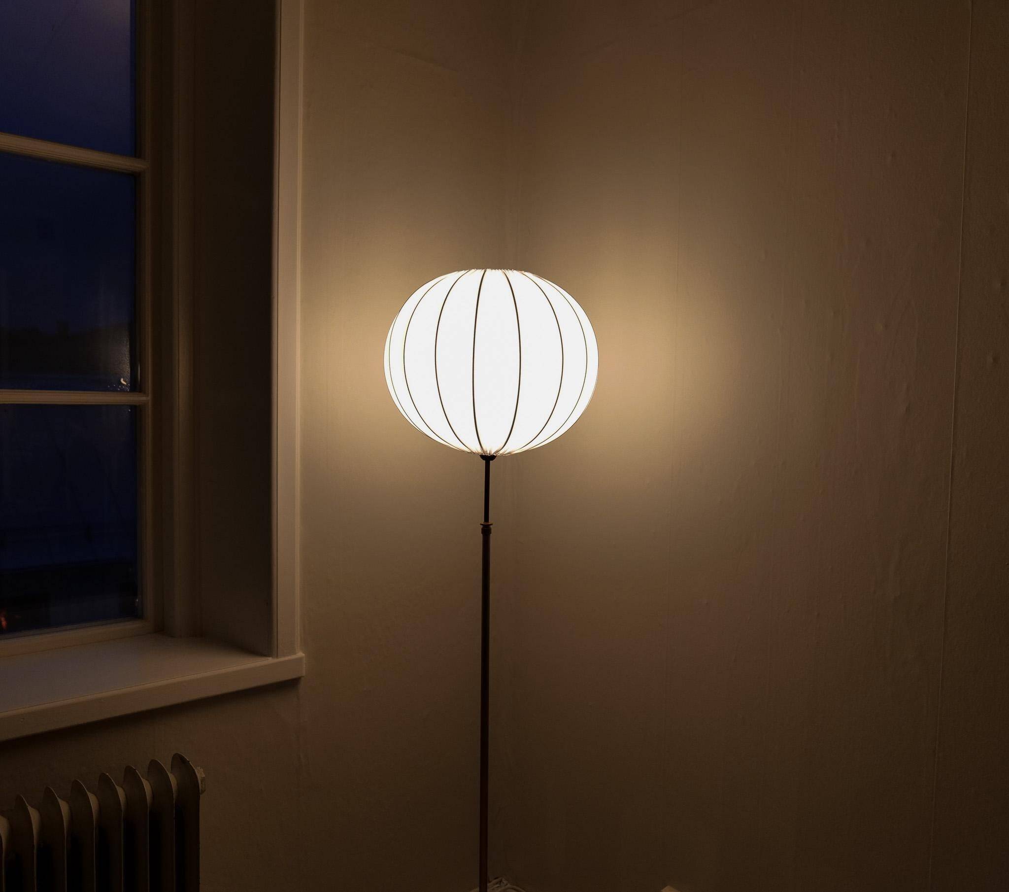 Art Deco Floor Lamp in Brass with Blackened Wood, 1940s