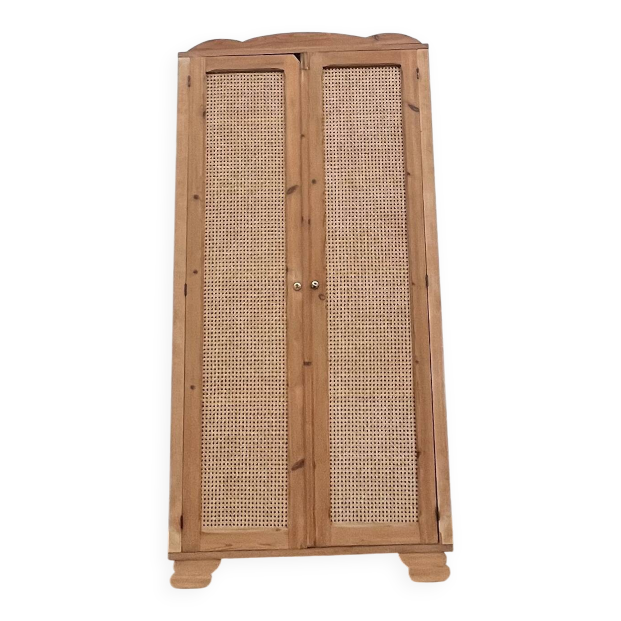 Renovated antique wardrobe in raw wood and caning.