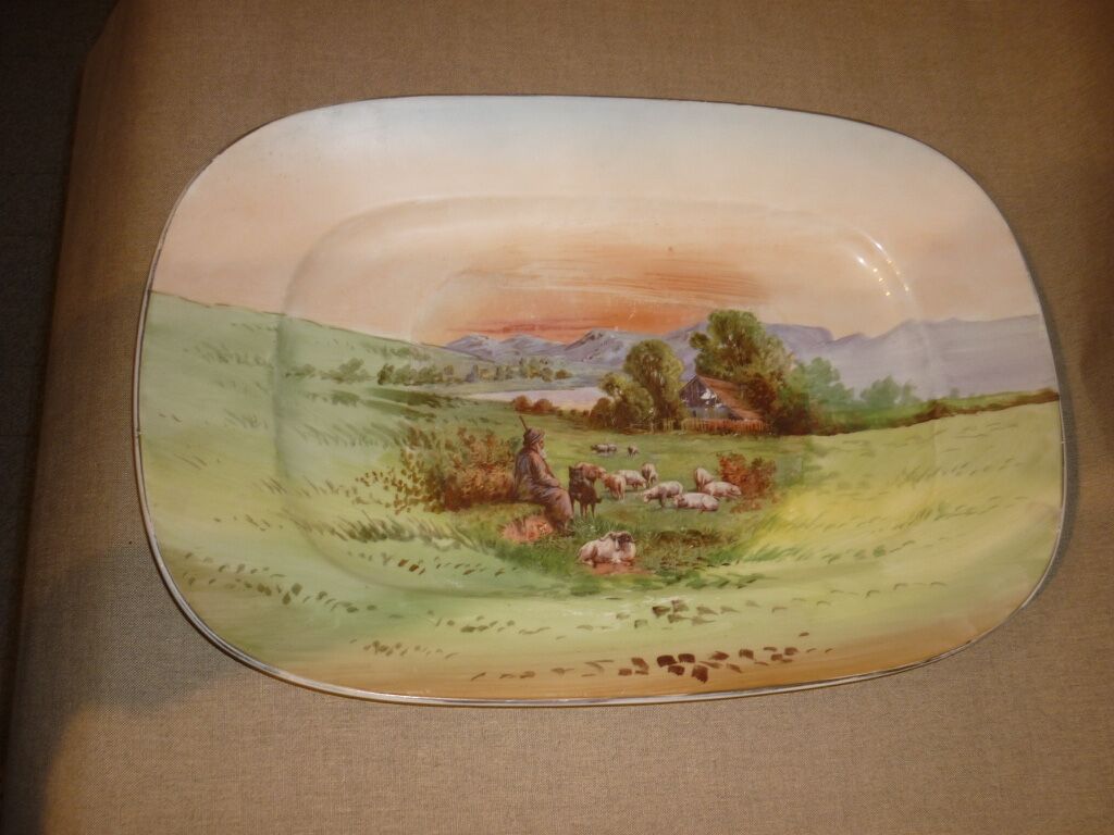 Limoge earthenware dish, Pastoral landscape 51 cm