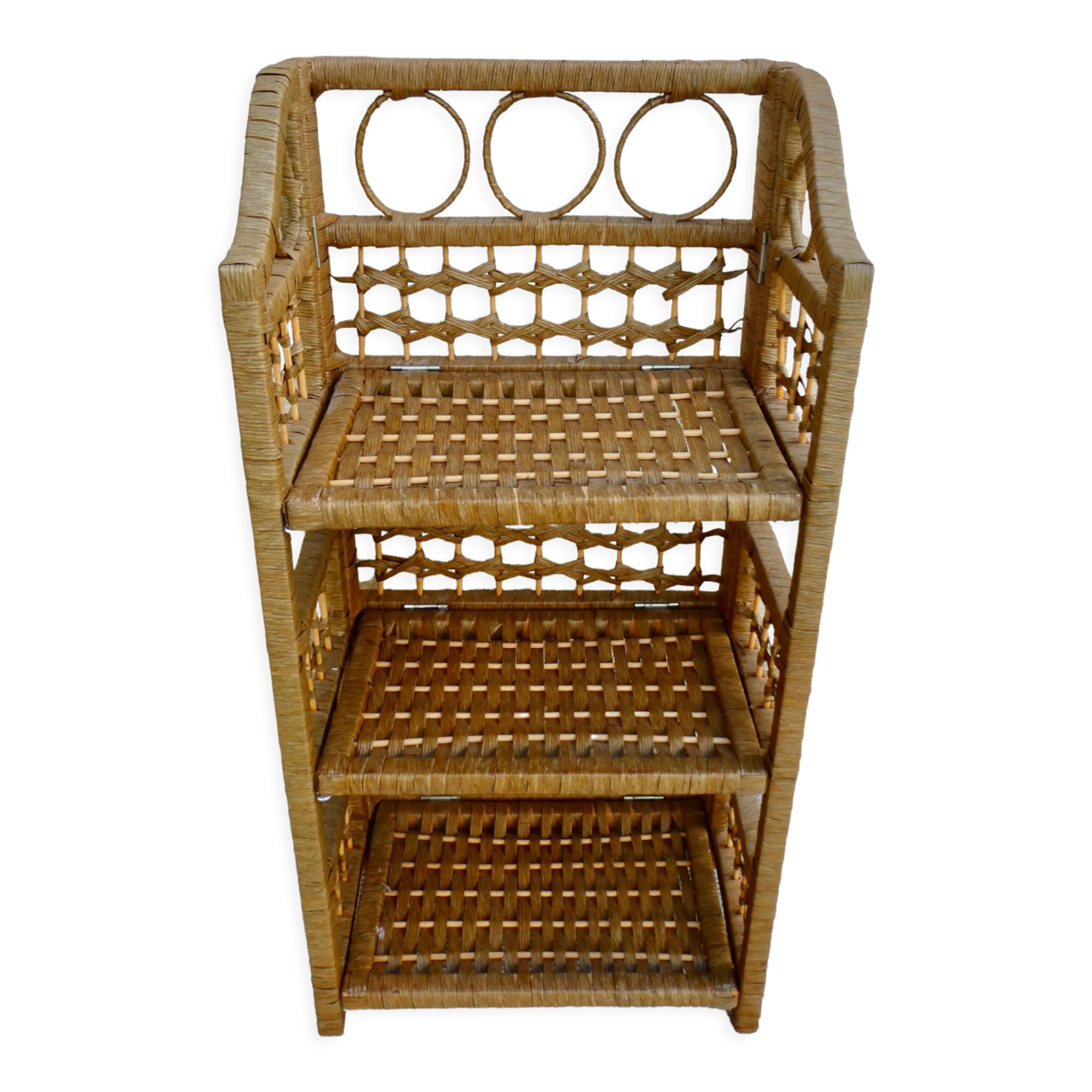 Folding shelf in wood and raffia