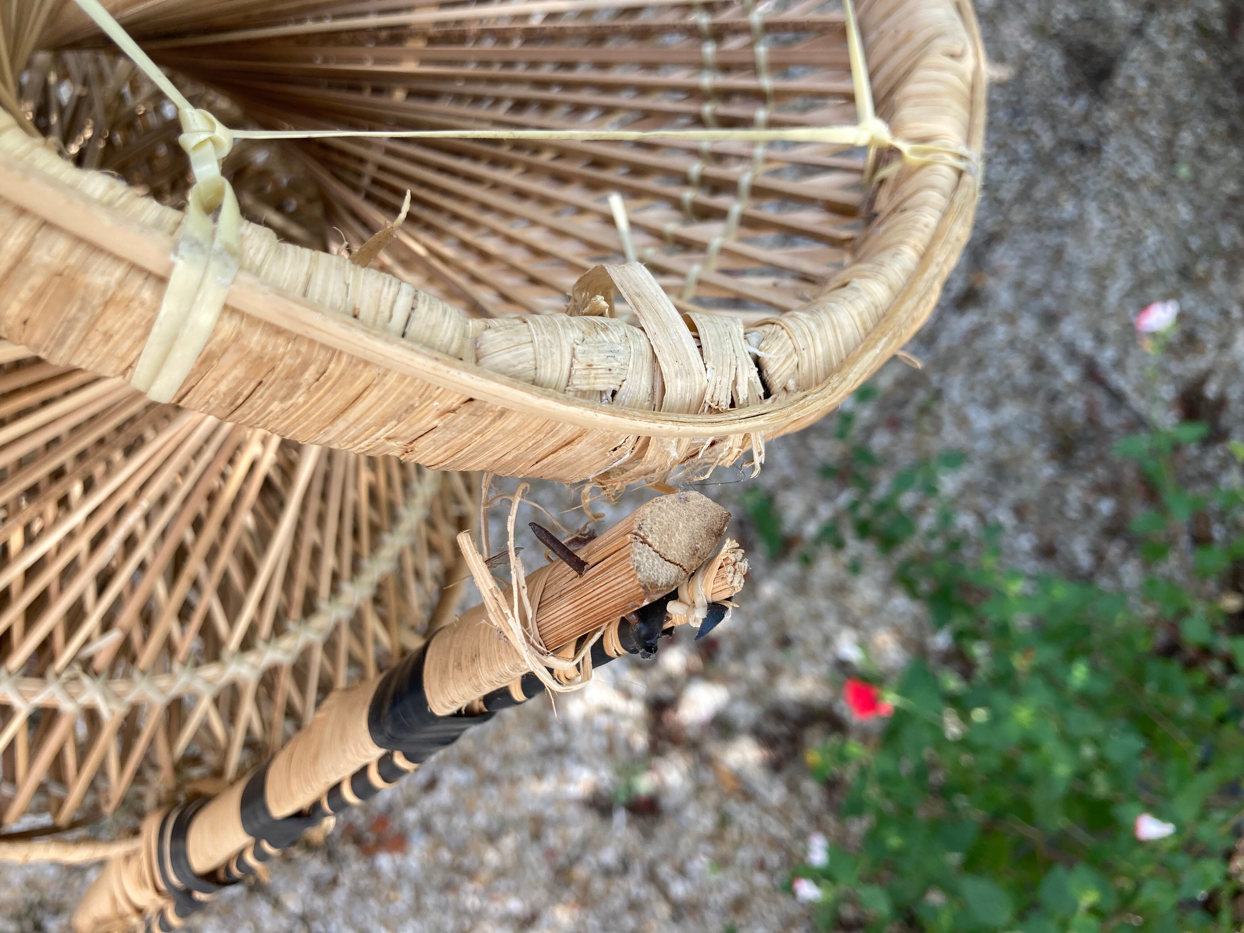 Set of 3 vintage rattan armchairs