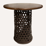 Bamboo and oak modernist brutalist side table, Dutch 1960s-1970s