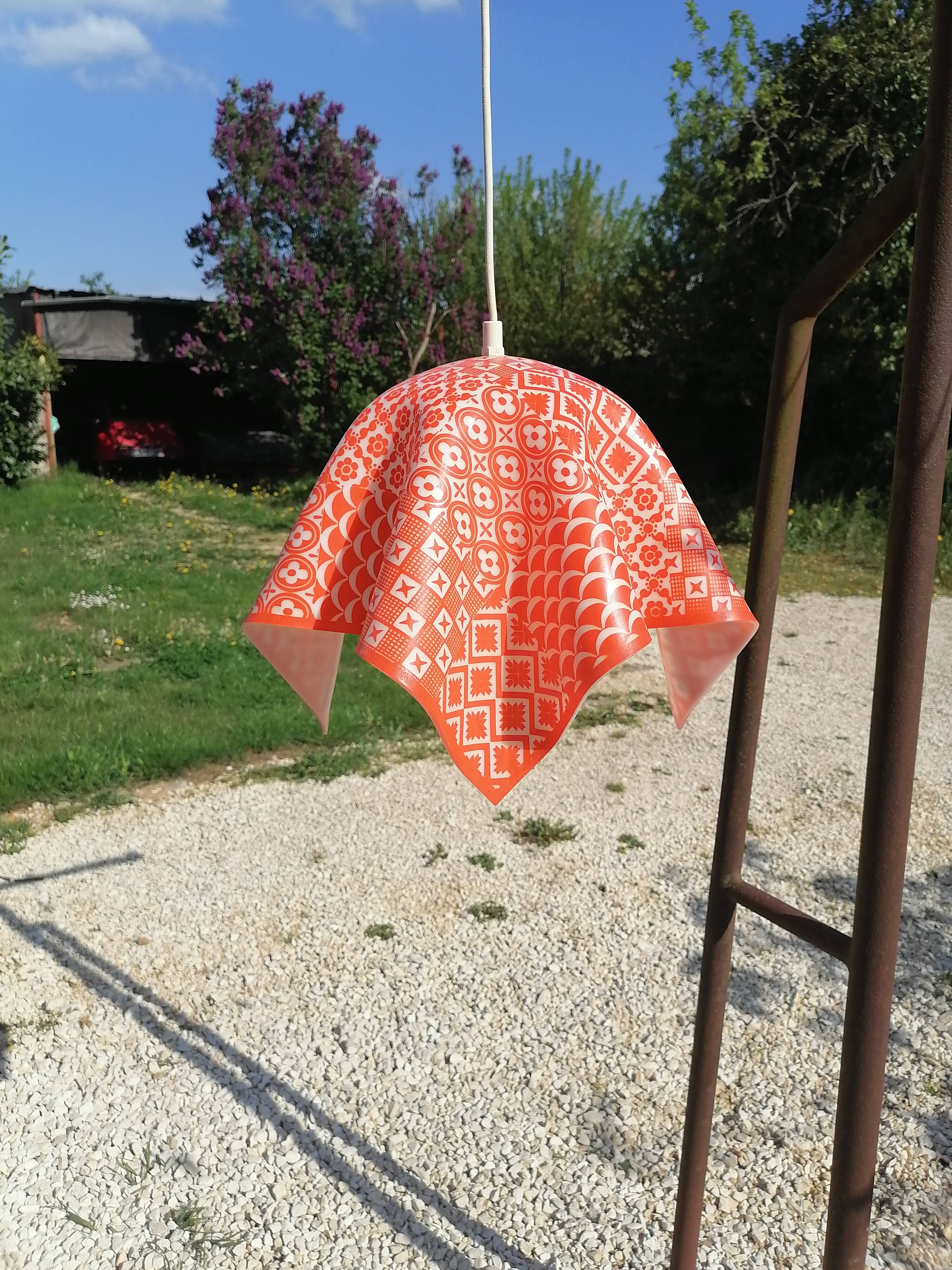 Orange plastic kitchen pendant light 1970