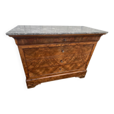 Commode Louis-Philippe en ronce de noyer, marbre Saint-Anne, milieu 19ème