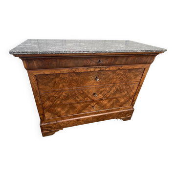 Commode Louis-Philippe en ronce de noyer, marbre Saint-Anne, milieu 19ème