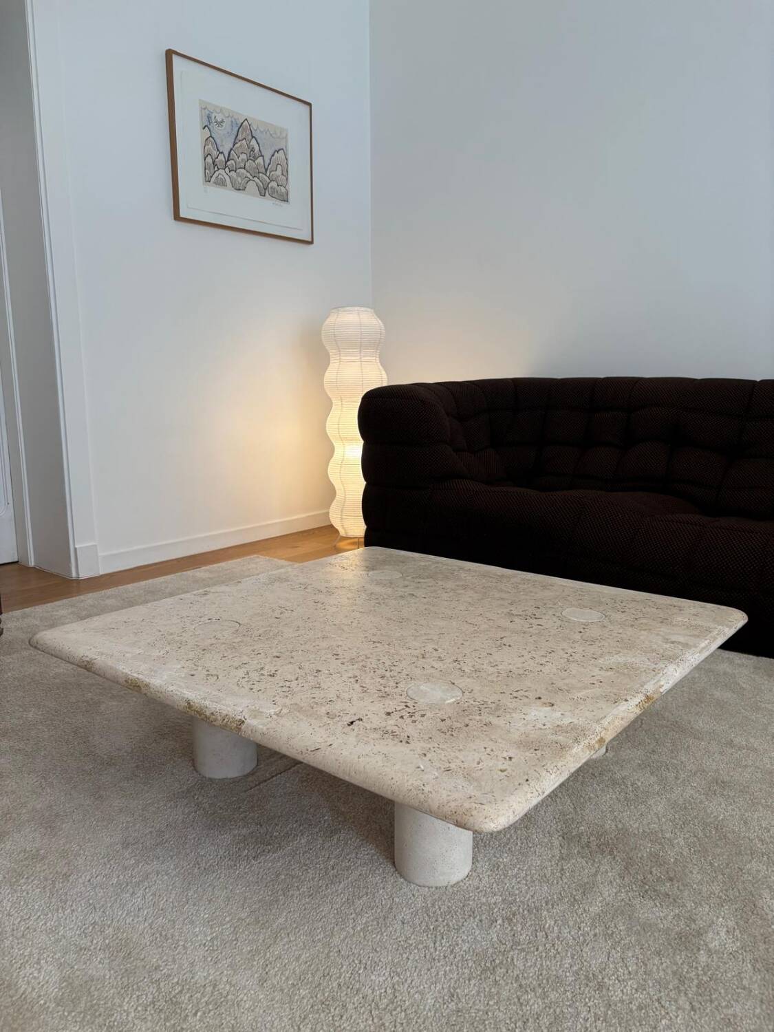 Travertine coffee table, Angelo Mangiarotti, Italy, 1970s