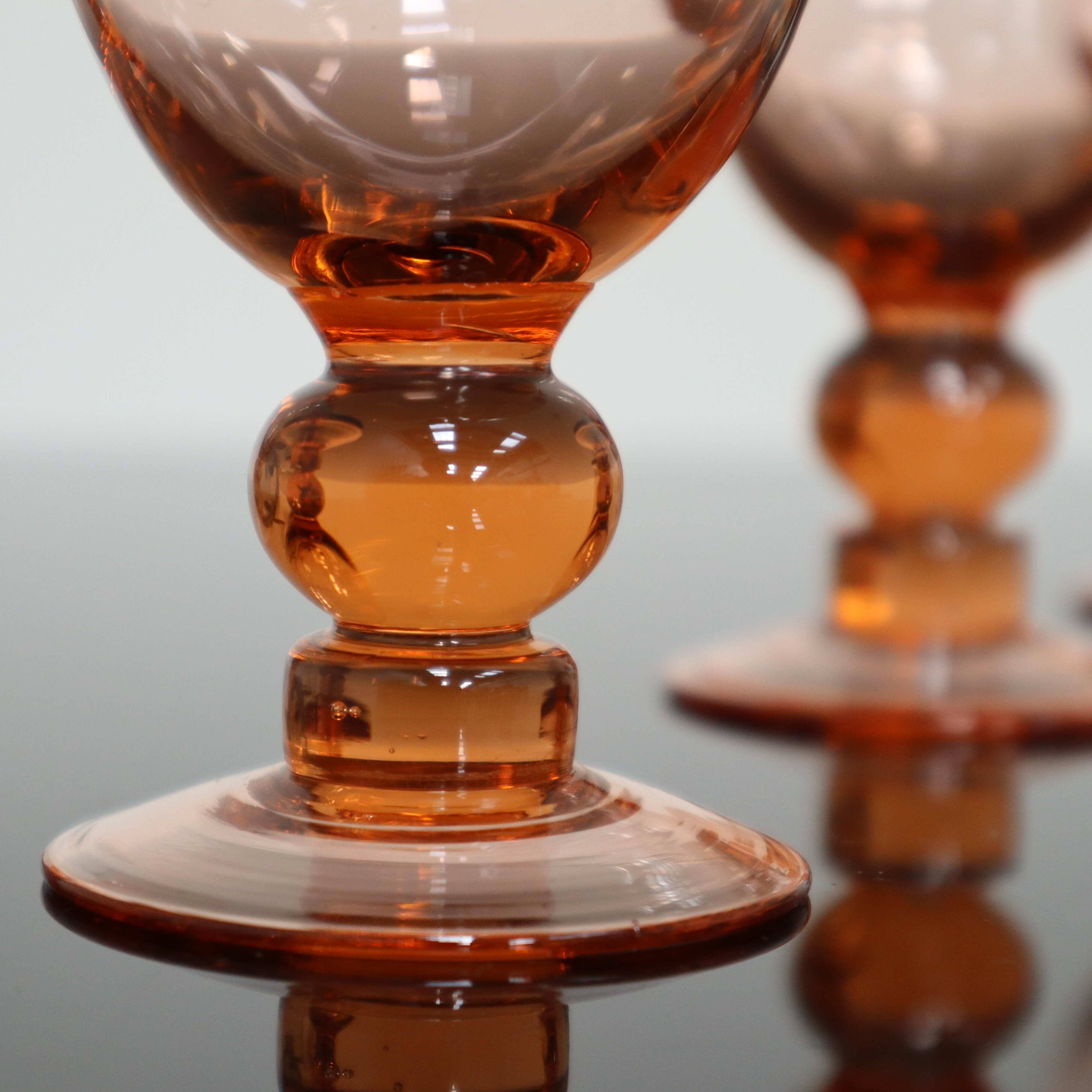 5 vintage pink stemmed antique glasses