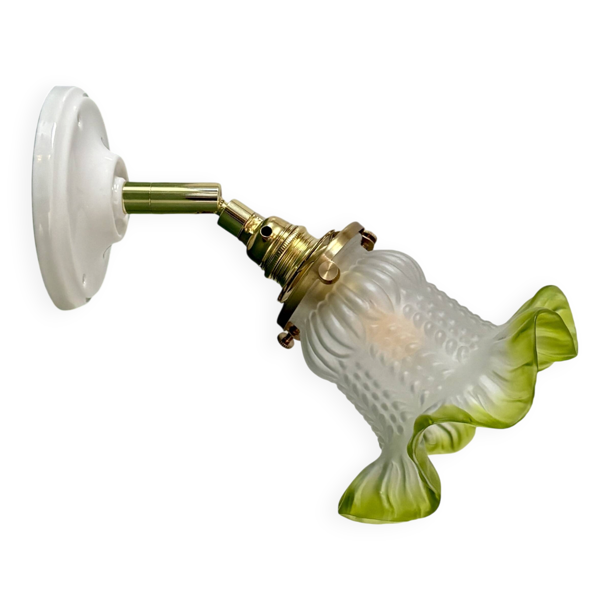 Vintage green frosted glass tulip wall light