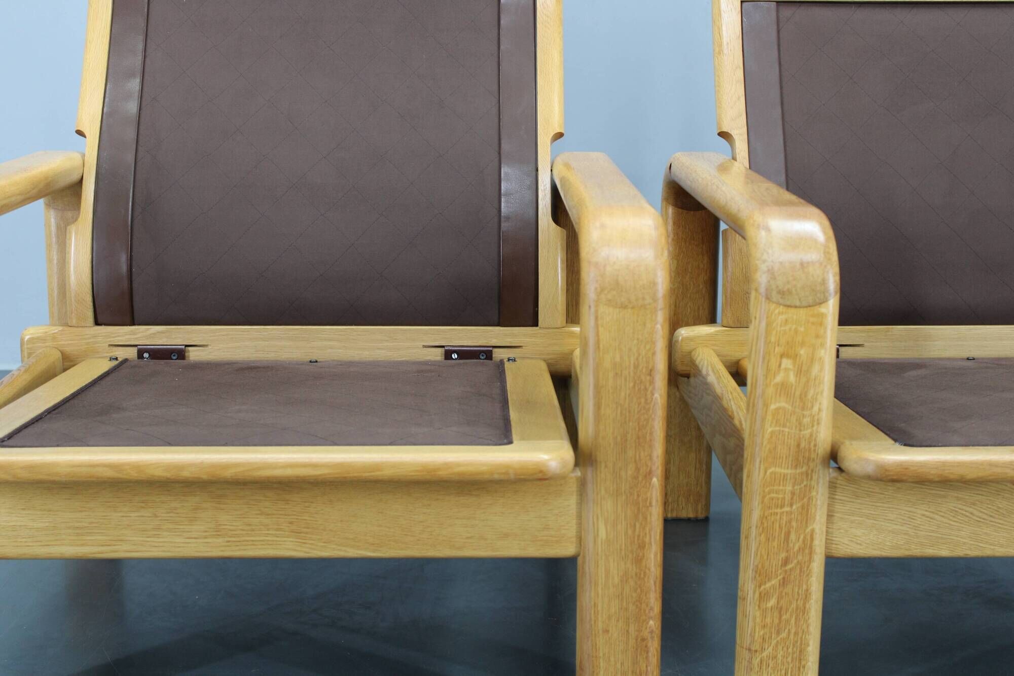 1970s L. Olsen & Søn Pair of Armchairs in Oak and Leather, Denmark