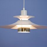 Danish hanging lamp in white with brass accent, 1980s
