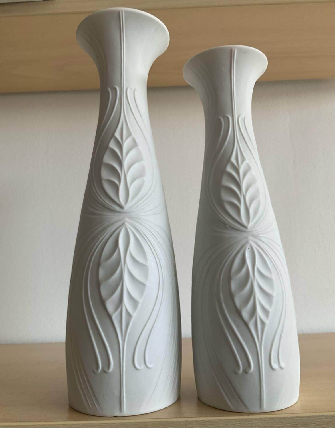 Trio of Op Art vases by KPM Germany in biscuit porcelain