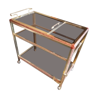 Brass and smoked glass bar trolley with casters