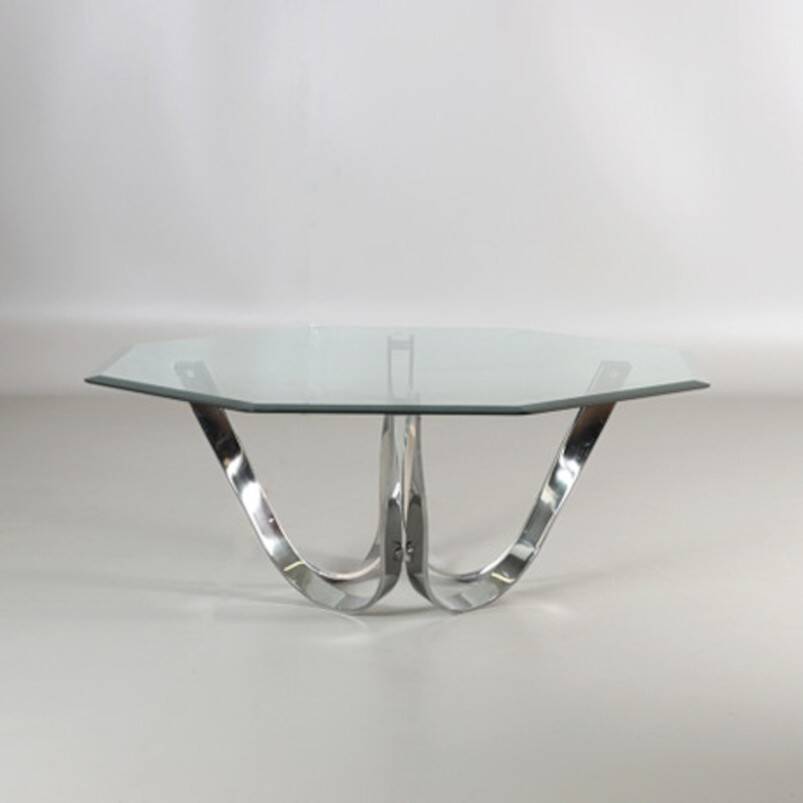 Glass and chrome coffee table by Roger Spunger for Dunbar, 1960s, USA