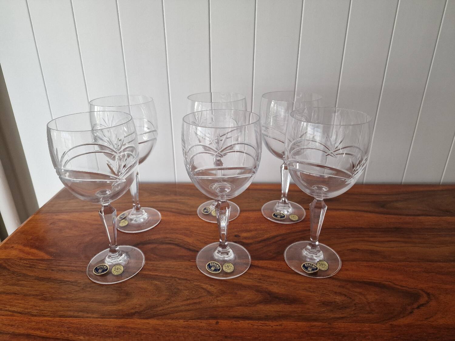 6 antique bohemia crystal glasses