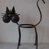 Old plant holder flower pot big cat forged metal deco outdoor winter garden