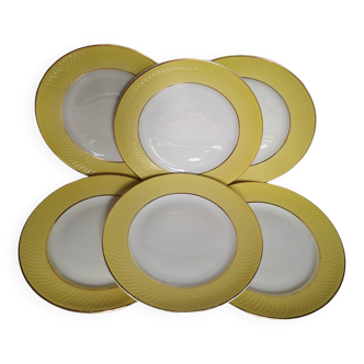 6 vintage dessert plates, from the French factory of Moulin des Loups, Orchies. Border ja