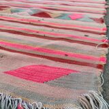 XXL Handmade Striped Vintage Pink Algerian Berber Rug With Geometric Patterns 369x163 cm