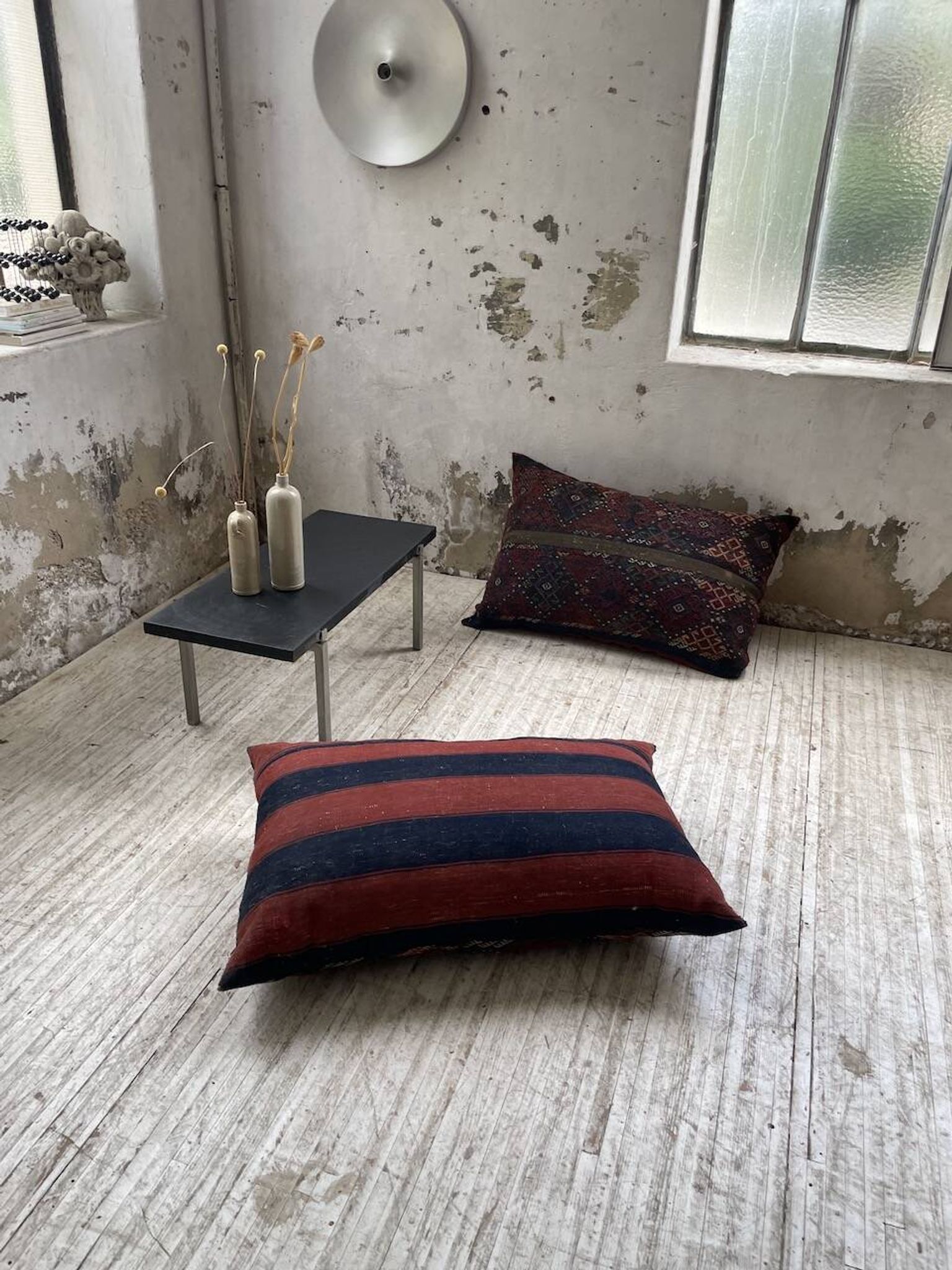 Pair of vintage XXL Kilim cushions