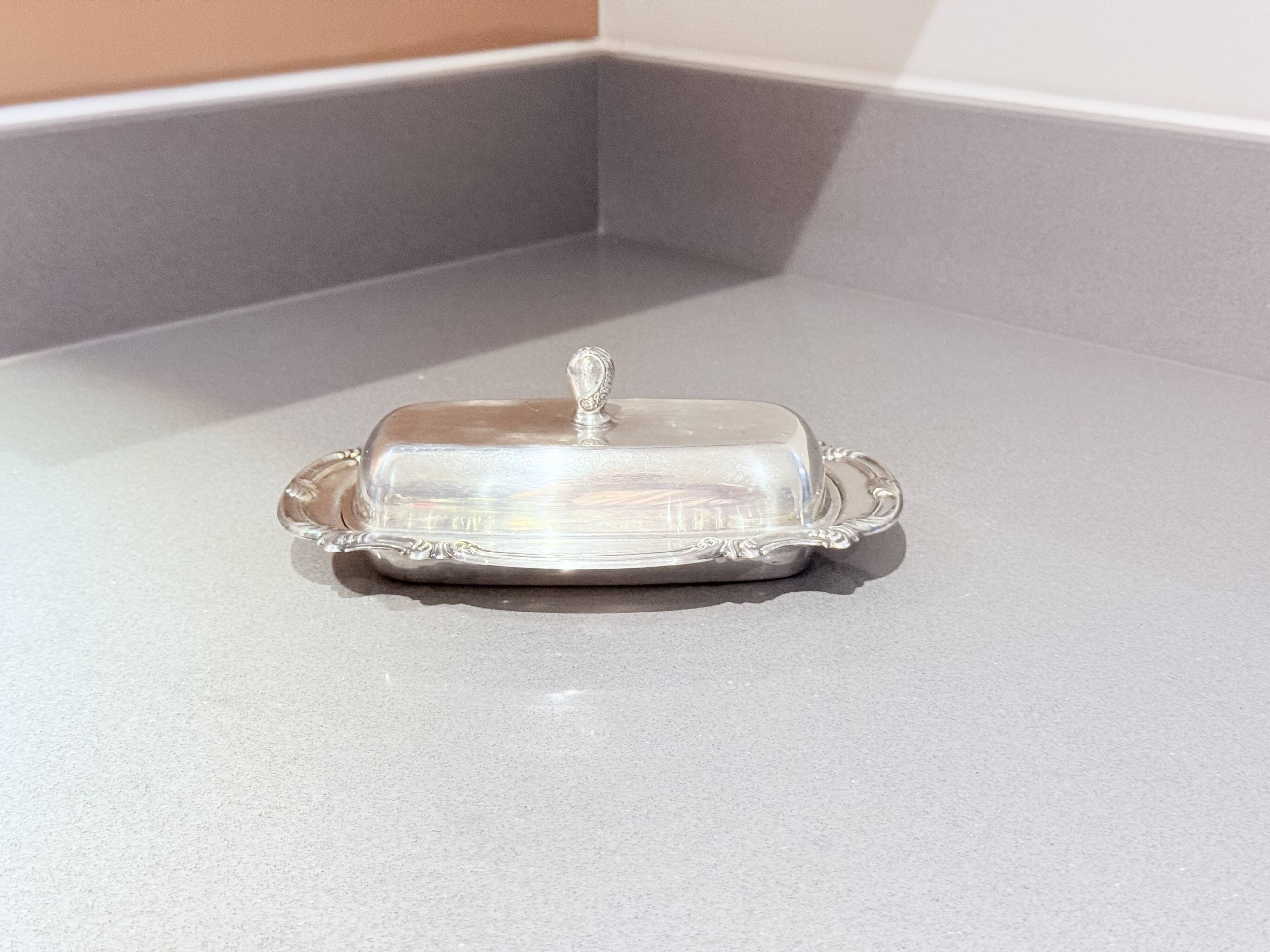 Antique Silver Butter Dish With Crystal Liner & Spoon, Elegant Vintage Tableware