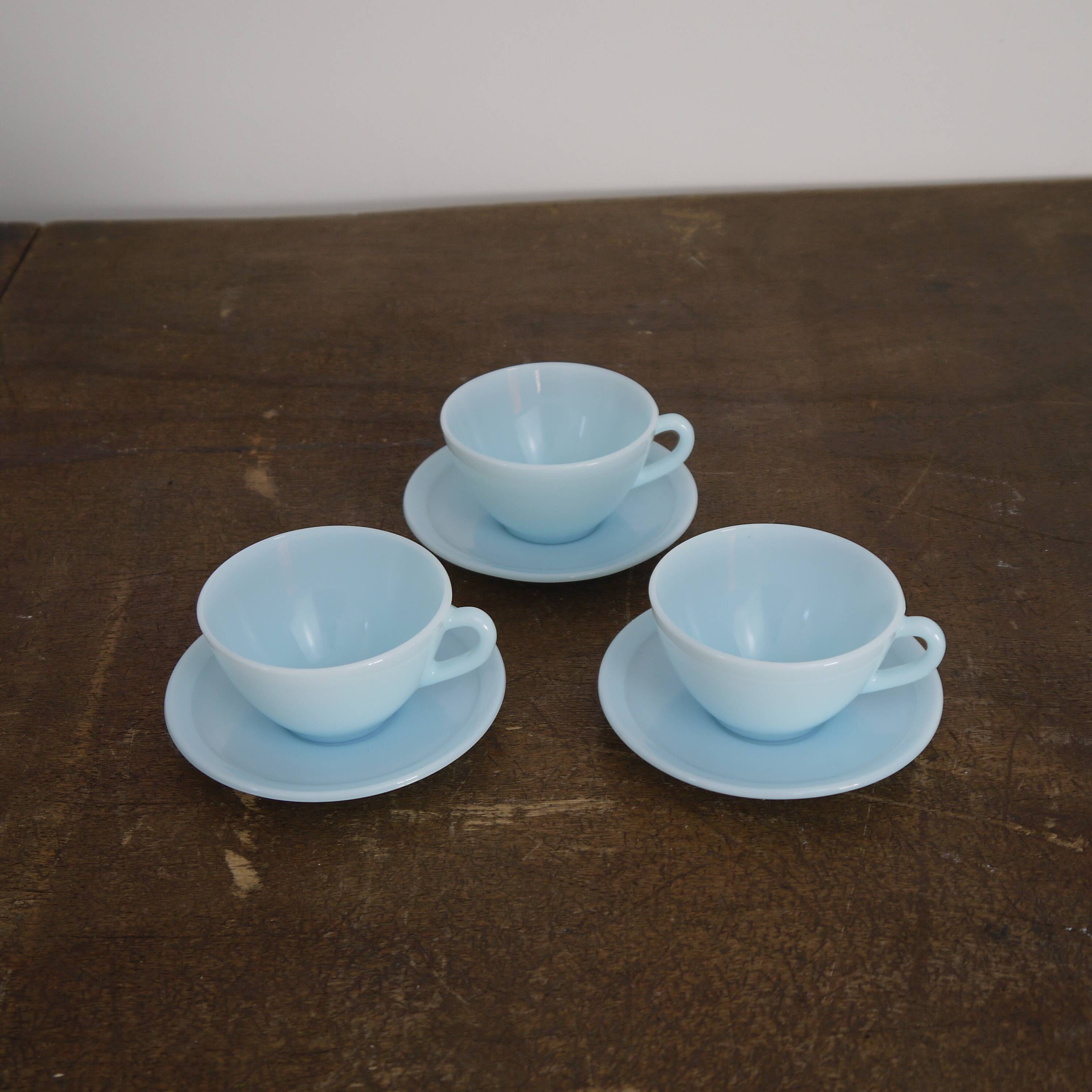 Three blue cups Duralex