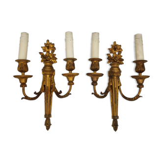 Pair of Louis XVI sconces in 19th-century gilded bronze