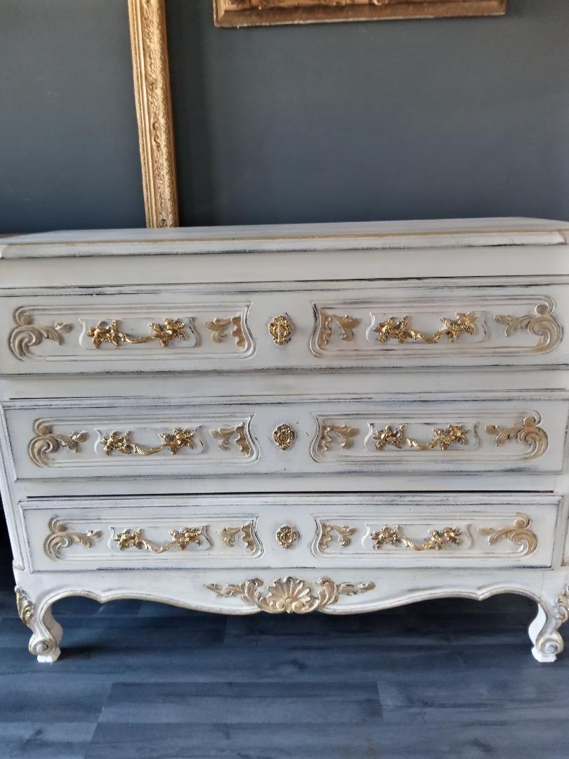 Louis XV style royal chest of drawers patinated