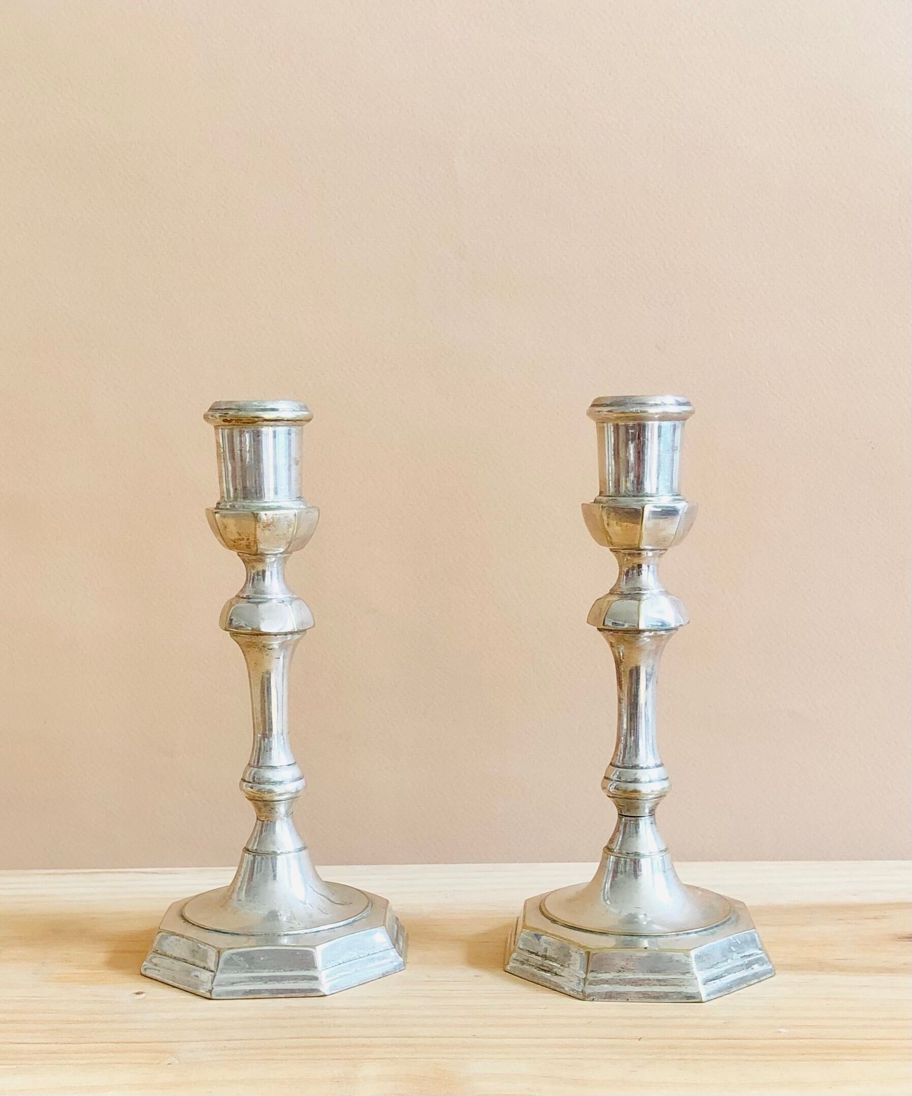 Pair of Pioneer EPNS silver-plated nickel candlesticks