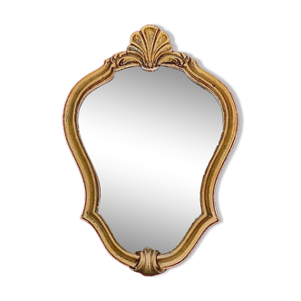 Small vintage rockery wall mirror in golden resin