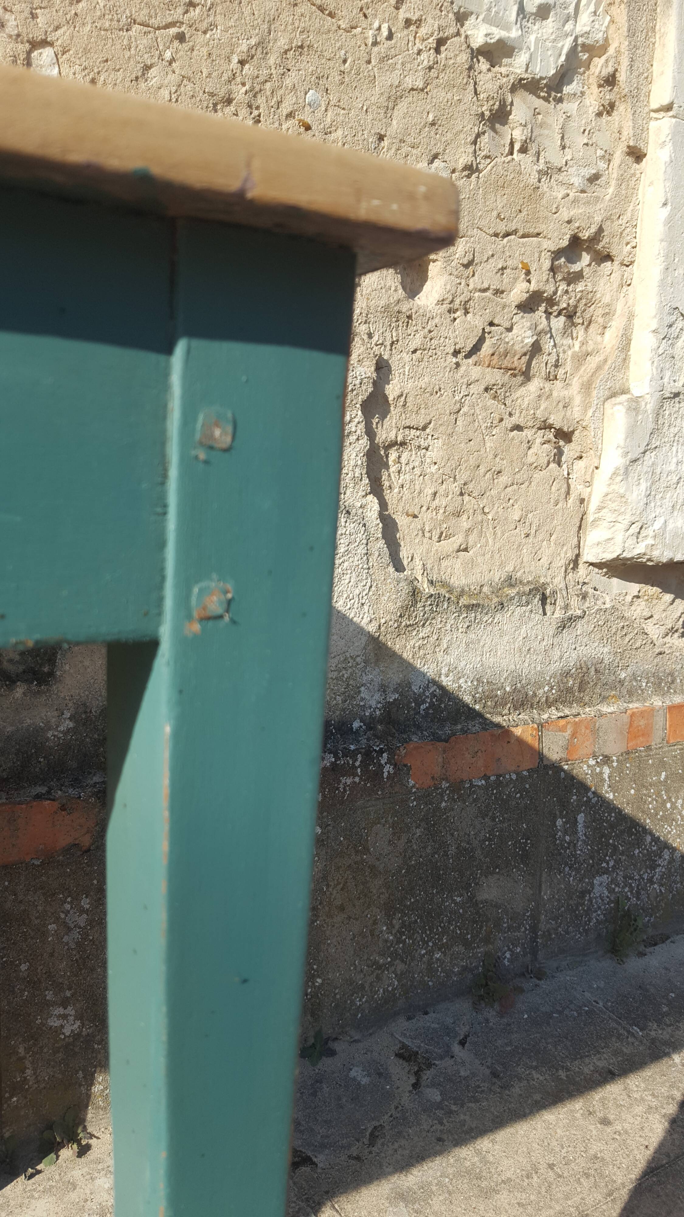 Table de ferme d'appoint patine turquoise