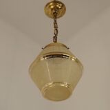Art Deco ceiling light in yellow and gold glass and brass, France
