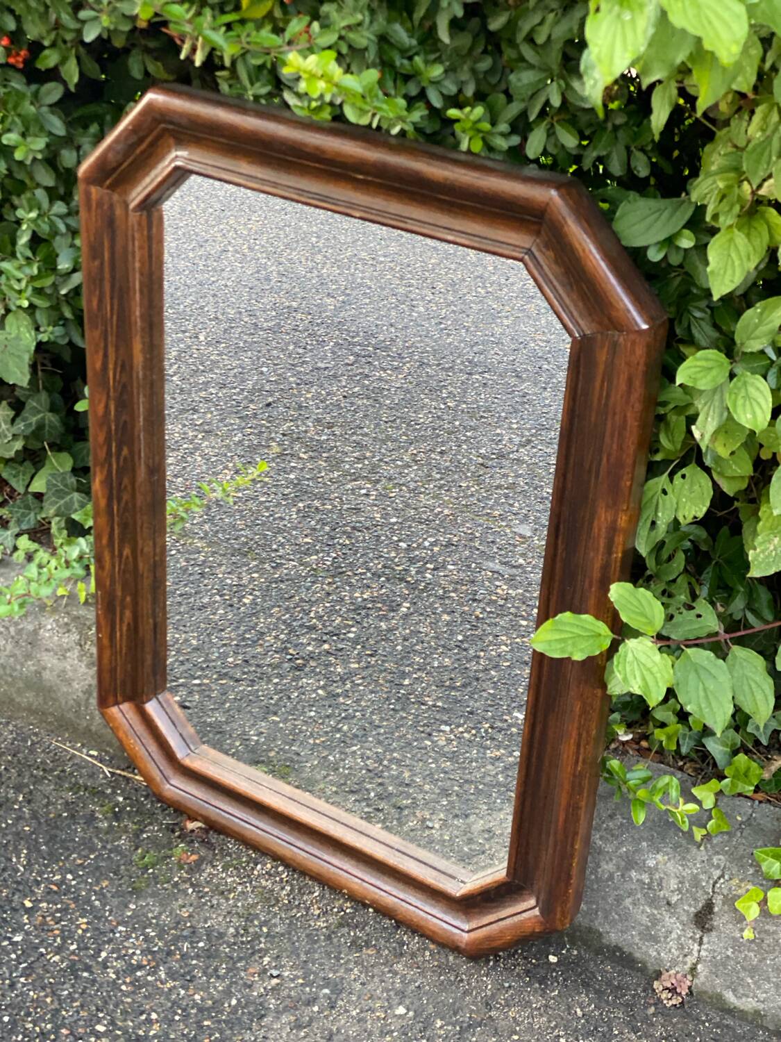 Vintage octagonal mirror in solid wood