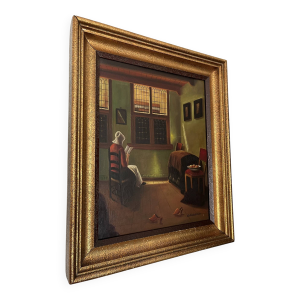 Peinture à l’huile ´femme qui lit’