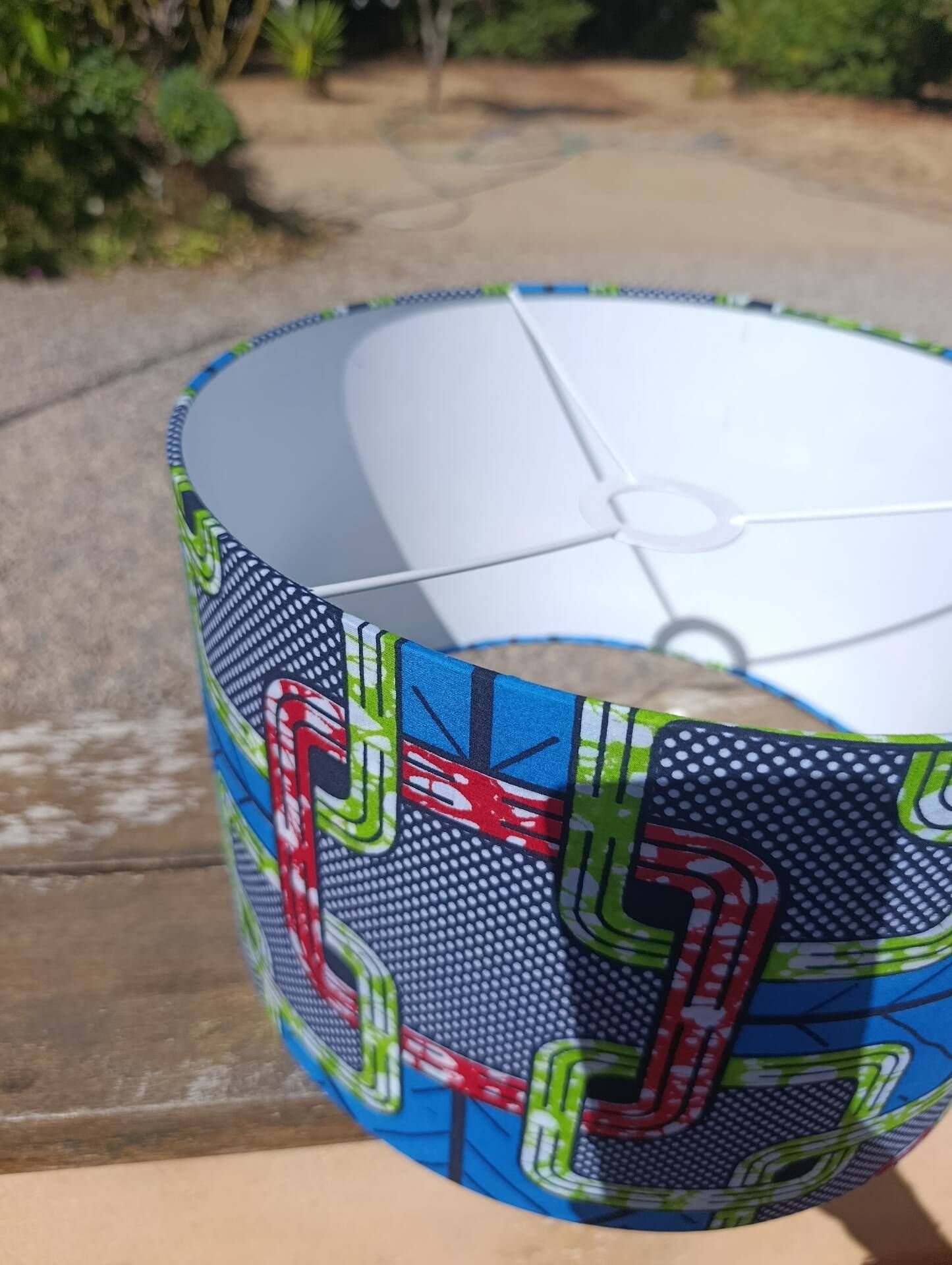 XL lampshade/suspension with printed ethnic graphic wax