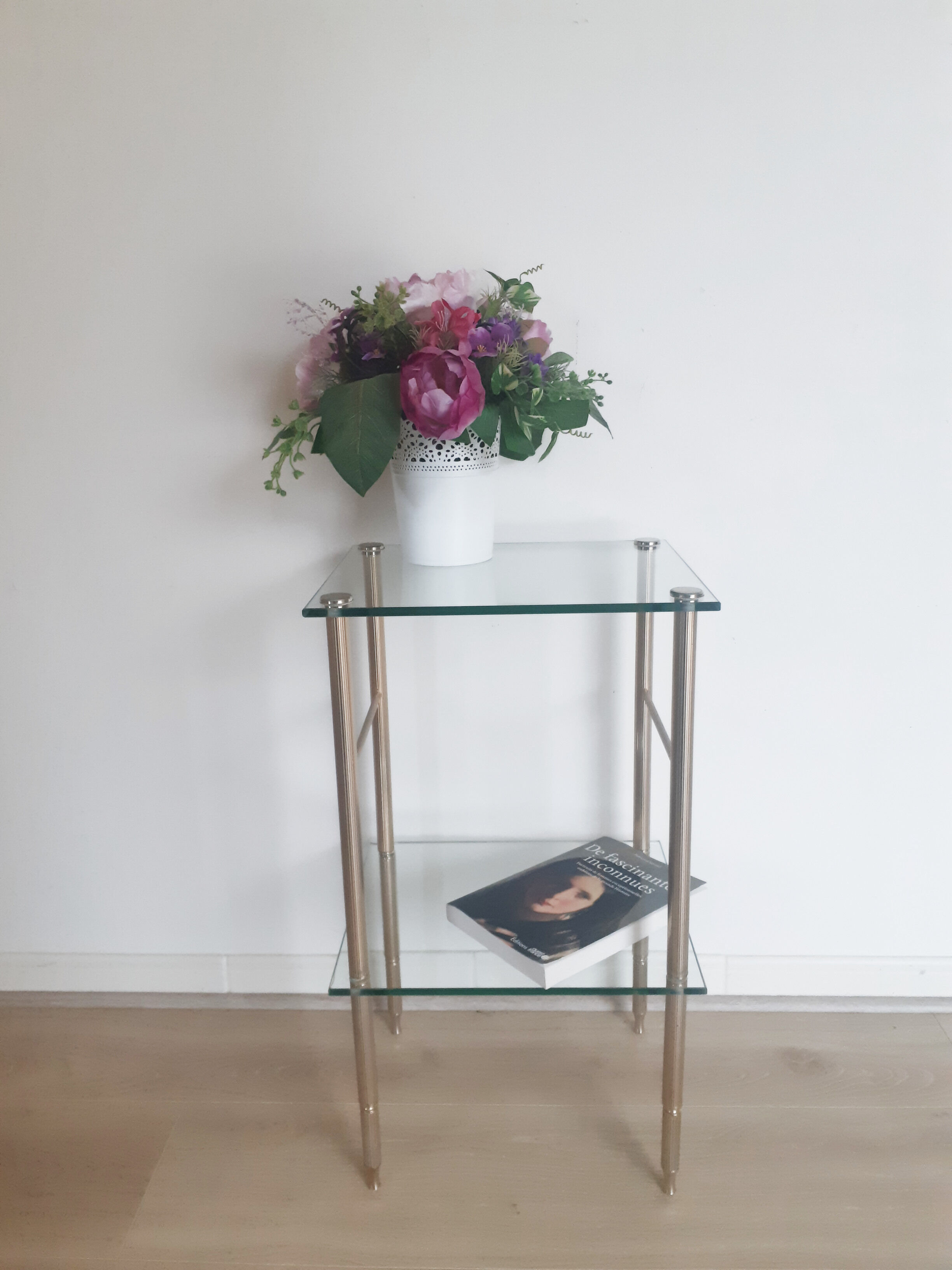 Glass and gilded brass pedestal table, 50s