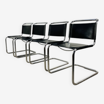 4 chaises B33 cuir noir, Marcel Breuer