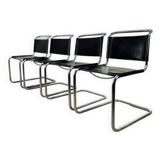 4 B33 black leather chairs, Marcel Breuer