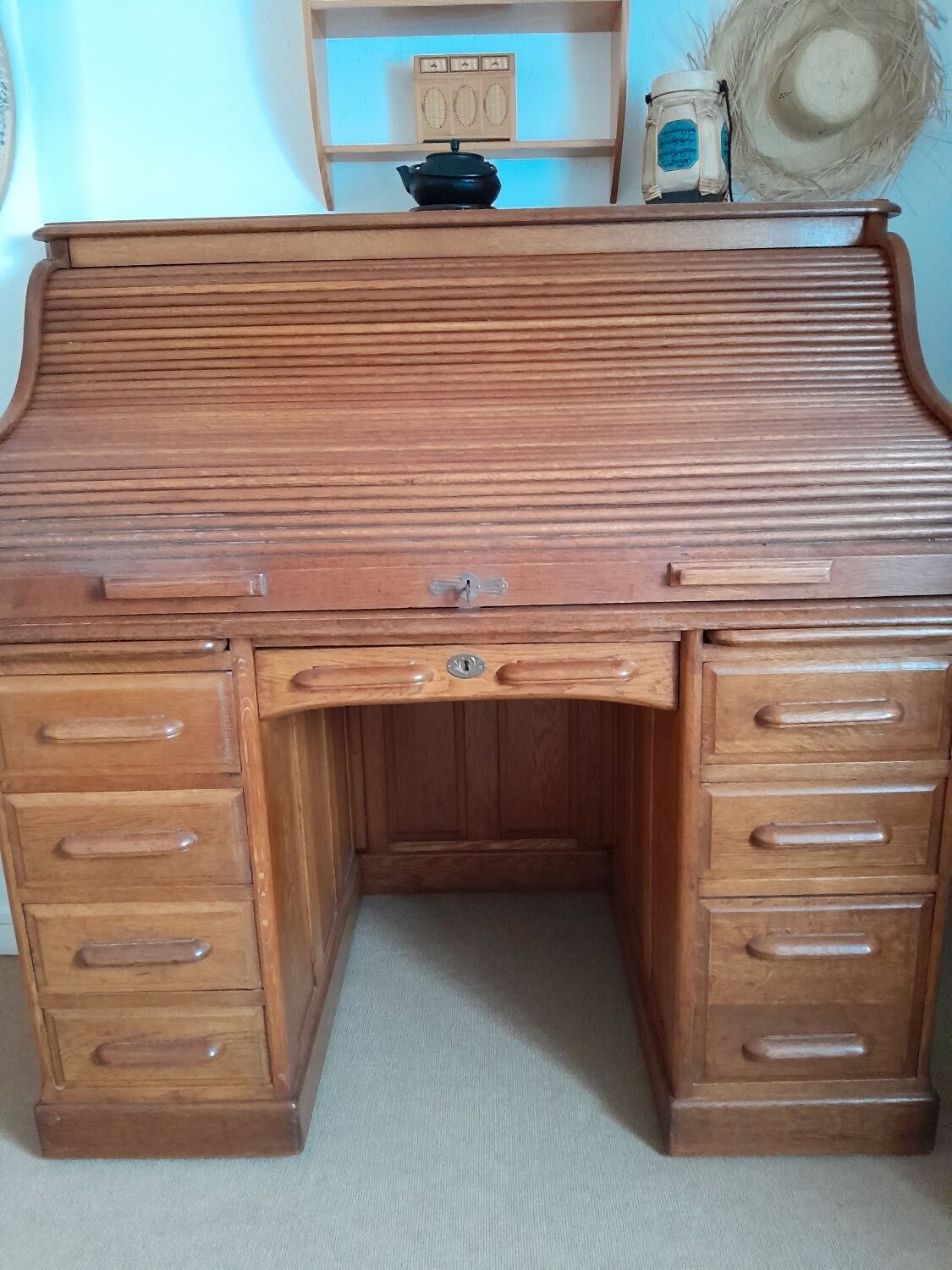 American solid oak desk with antique patina