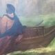 Large old romantic painting – Venetian scene in a gondola – Oil on canvas