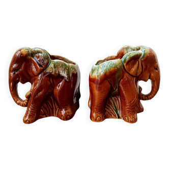 Pair of vintage ceramic elephant vases