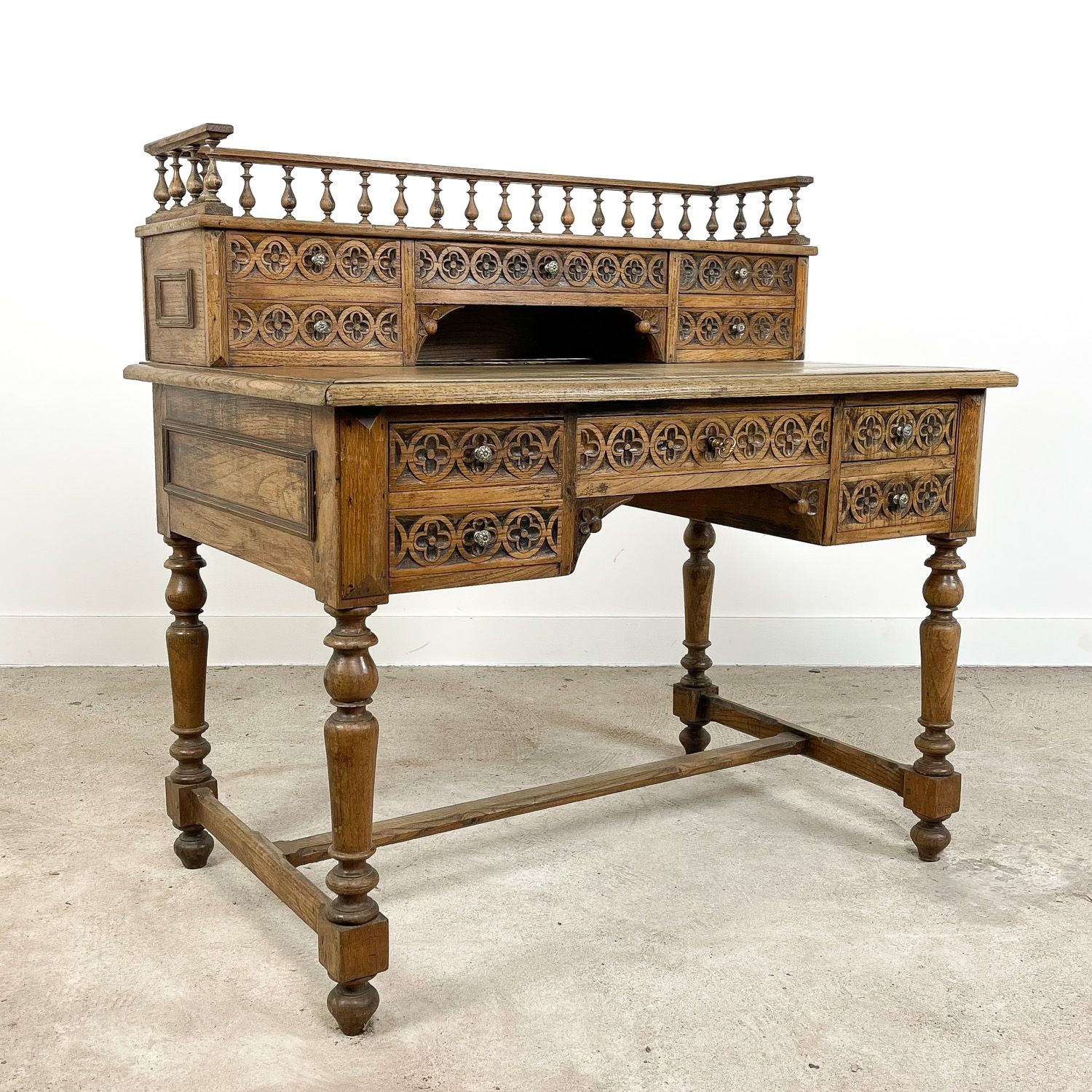 Antique carved oak breton desk France 19th century