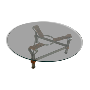 Table basse en fer et cuir, années