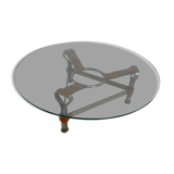 Mid century iron and leather coffee table, 1950s