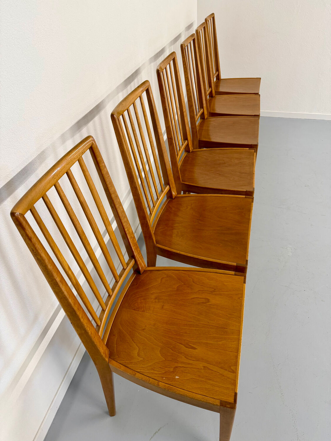 Lot de 6 chaises en hêtre massif vintage bois bicolore design annee 60