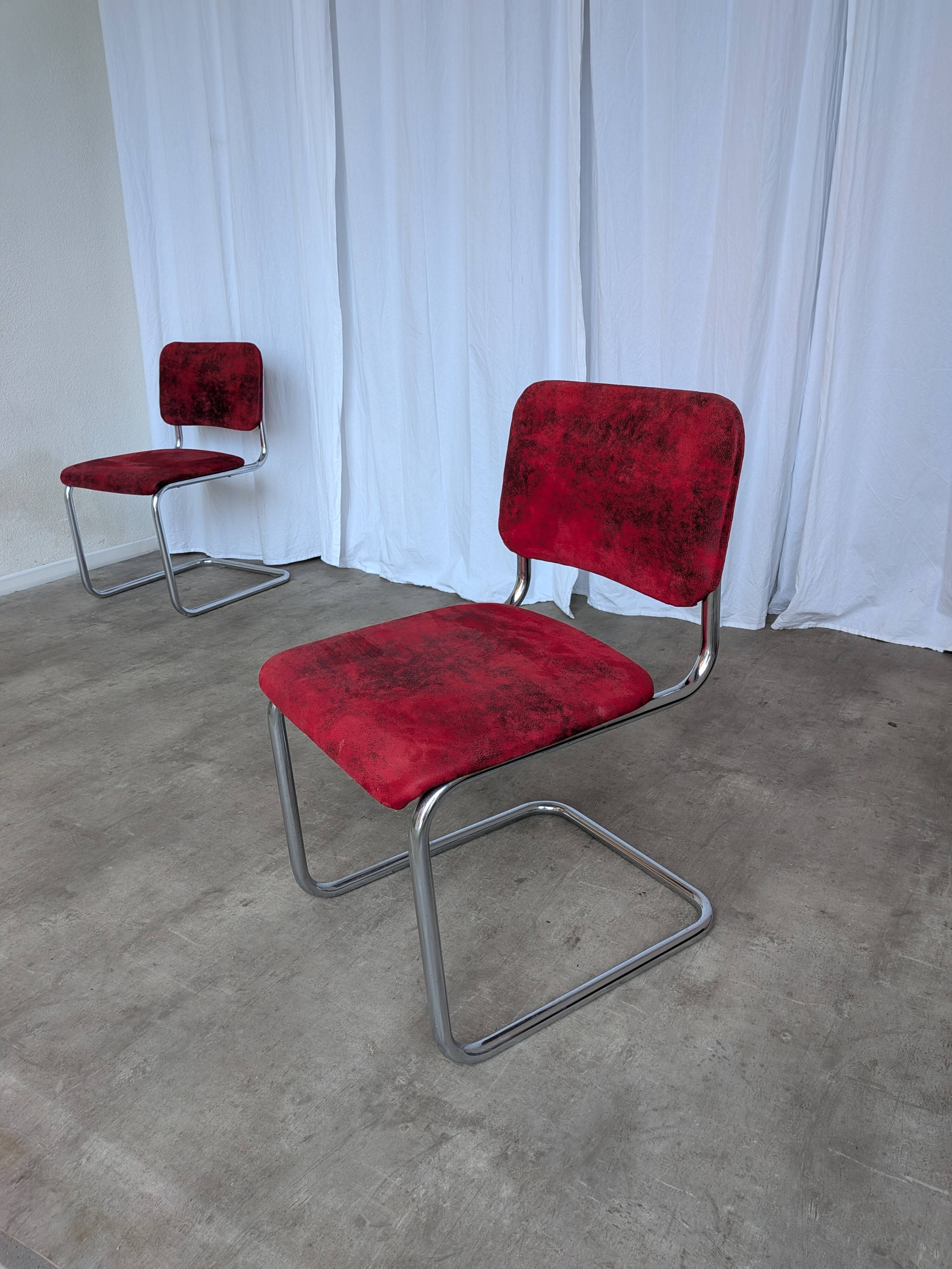 Cesca Style Dining Chair: Red Fabric, Tubular Frame, 1970s ( 2 in stock)