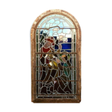 Stained glass panel representing a nineteenth century coronation