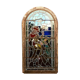 Stained glass panel representing a nineteenth century coronation