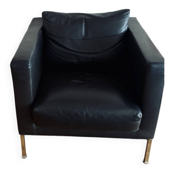 Paire de fauteuils en cuir noir modèle Box par Piero Lissoni pour Living Divan