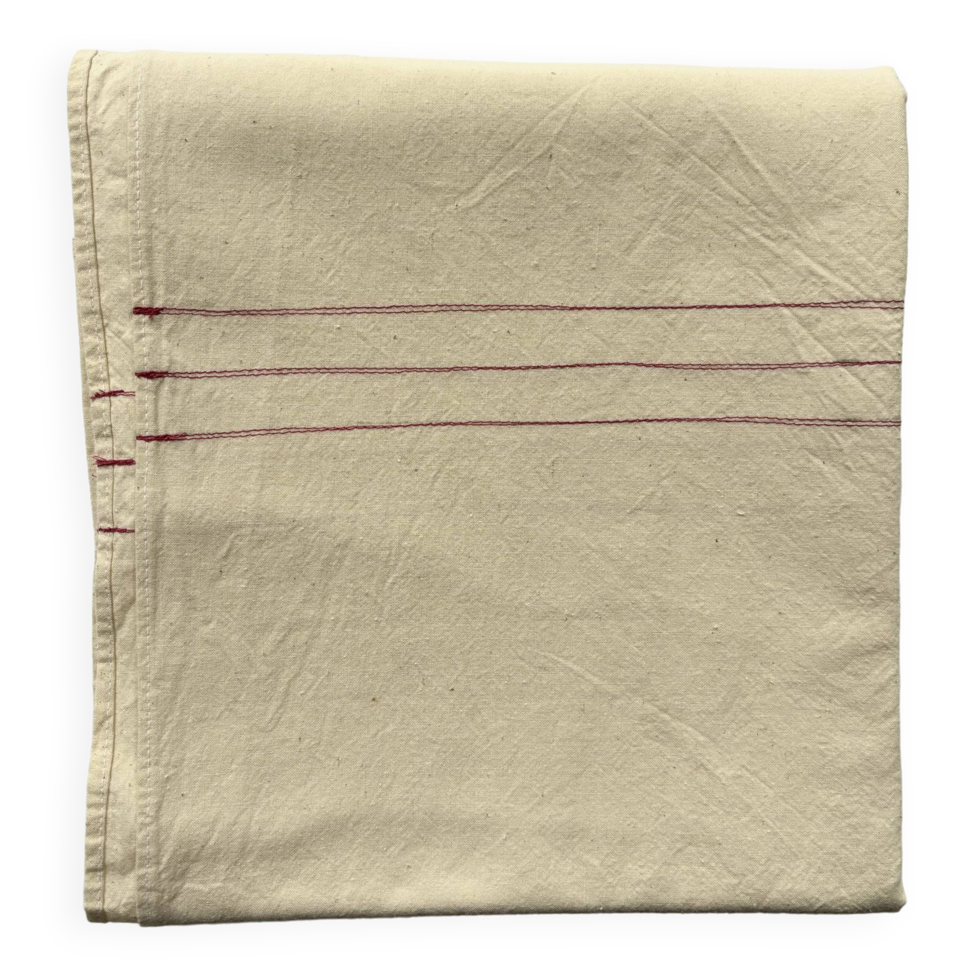 Nappe, écru, surpiqûres rose/jaune